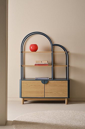 Jotex PENNY Regal modern Wandmontage aus Holz und Metall in Braun und Blau, B/T/H: 40,0 x 30,0 x 155,0 cm - Bild 1