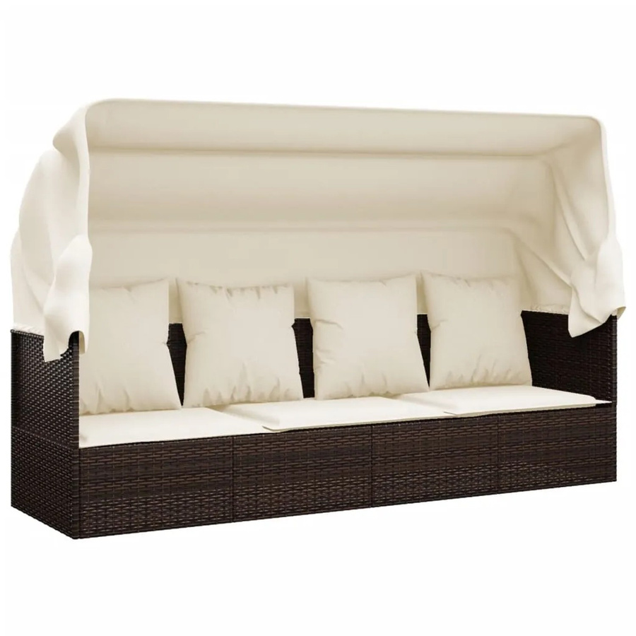 vidaXL Outdoor-Loungebett aus braunem Poly Rattan mit Sonnendach und Kissen - Bild 2