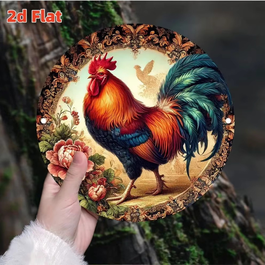 Potdemiel Hahn-Dekorplatte aus Metall in Multicolour, runde Vintage Wanddekoration mit floralem Motiv, Durchmesser: 20 cm - Bild 2