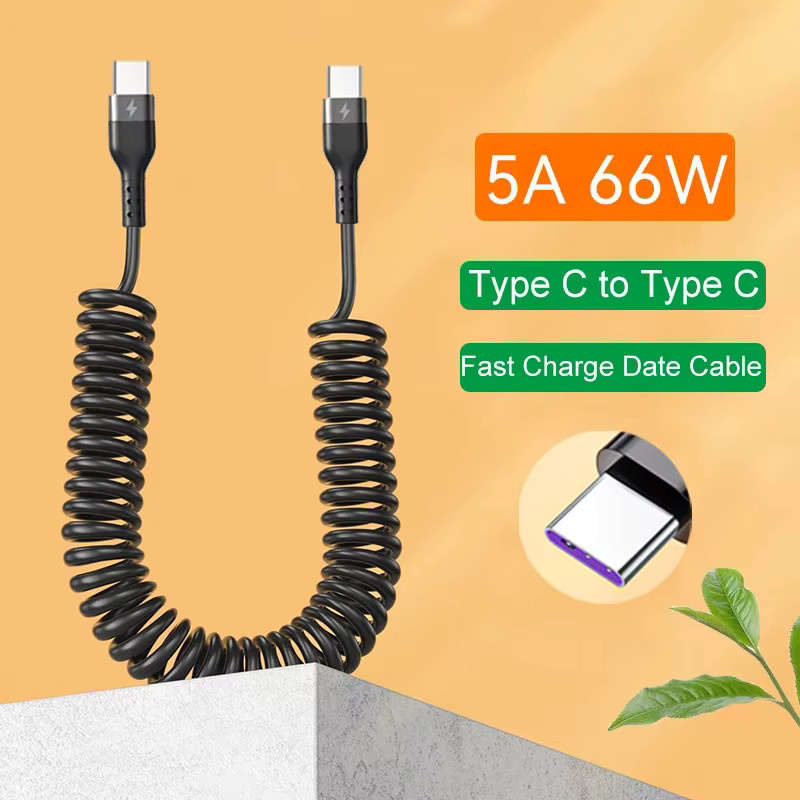 Lann USB Typ C auf Typ C Feder-Teleskopkabel für 66 W 5A Schnellladung in Schwarz - Bild 2
