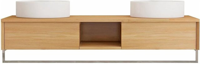 Vente-unique Doppelwaschtisch Kupang aus Teakholz in Naturfarben Hell, B/T/H: 140 x 50 x 32 cm - Bild 1