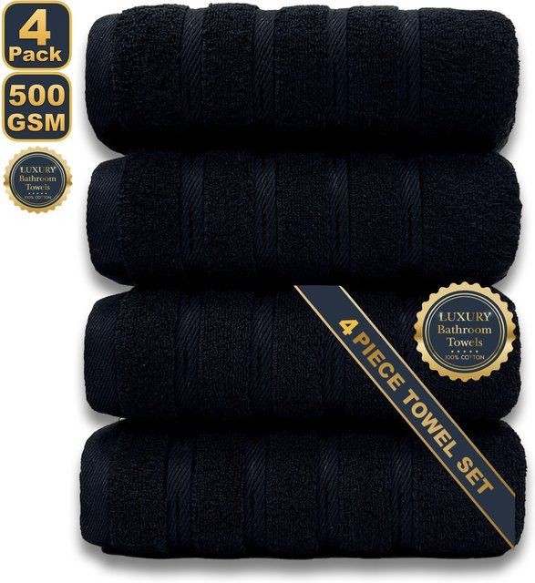 4-teiliges XXL-Badetuch-Set aus 100 % ägyptischer Baumwolle von EGW in Schwarz, Breite: 70 cm, Länge: 140 cm, weiche und schnell trocknende Handtücher für dein Badezimmer oder Spa - Bild 1
