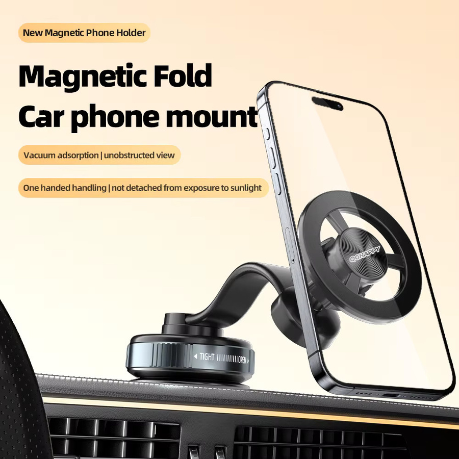 Vakuum-Magnet-Autohalterung 2025 in Schwarz mit verstellbarem Winkel und Saugdesign als faltbarer Telefonhalter und Navigationsständer - Bild 2
