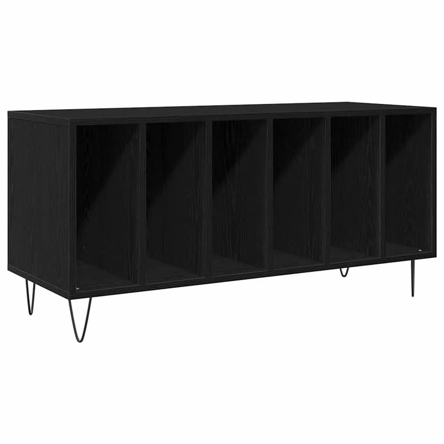 vidaXL Schallplattenschrank in Schwarz und Eichen-Optik, moderner Aufbewahrungsschrank für dein Wohnzimmer, B/T/H: 100 x 38 x 48 cm - Bild 2