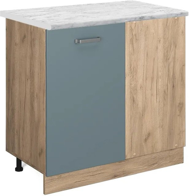 Vicco R-Line Küchen Eckschrank in Blau-Grau und Goldkraft Eiche mit Marmor-Optik, B/T/H: 86 x 46 x 81,6 cm - Bild 1