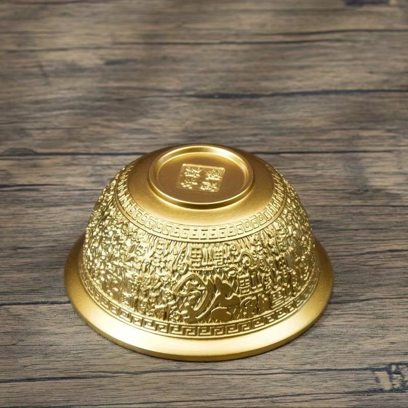 Dekorative orientalische Schale aus Messing und Kupfer in Gold, rund und geometrisch gestaltet - Bild 6
