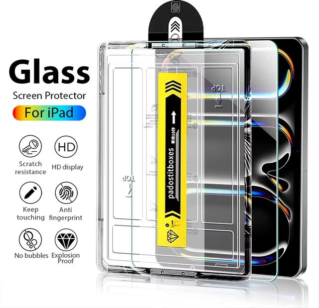Apple Displayschutzfolie aus gehärtetem Glas mit Auto Alignment Kit für iPad Air 13 11 5 4 Pro 13 12,9 Mini 6 transparent - Bild 1
