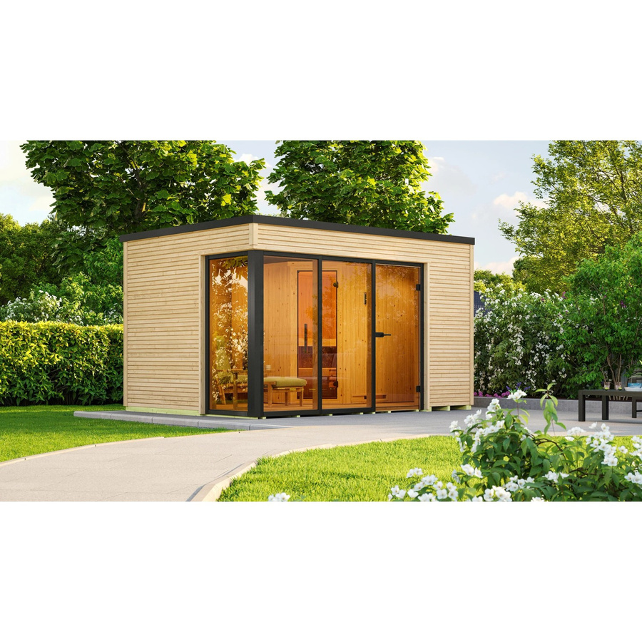 WEKA Design-Saunahaus Cubilis in Braun mit 7,5 kW Saunaofen, B/H/T: 388 x 249 x 314 cm - Bild 2