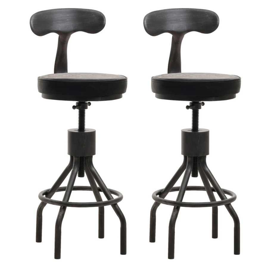 PROREGAL 2er-Set Barhocker im Industrial Design mit Lehne, höhenverstellbar und drehbar, Schwarz, Kunstleder und Stahl - Bild 2