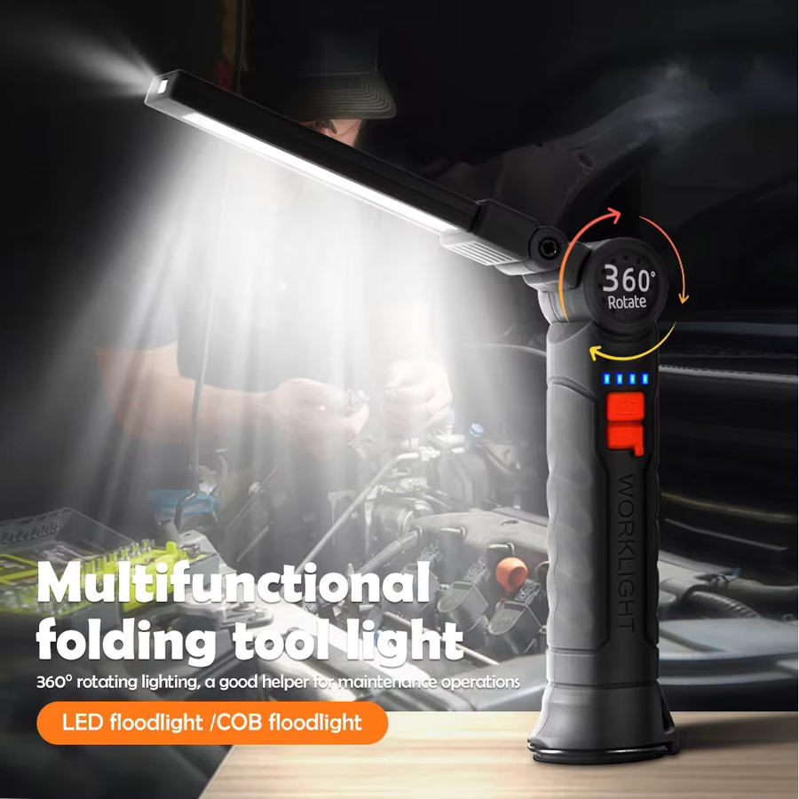 Heinast COB LED Arbeitsleuchte Schwarz mit Magnetfuß und Haken, wiederaufladbare tragbare Arbeitslampe mit 360 Grad Drehung - Bild 2