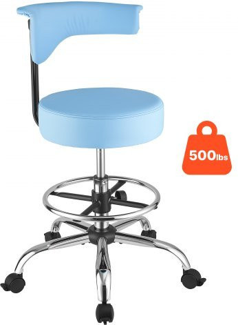 VEVOR Rollhocker Blau mit Rückenlehne und ergonomischem PU-Leder Sitz, höhenverstellbar und 360 Grad drehbar, Belastbarkeit bis 226,8 kg - Bild 1