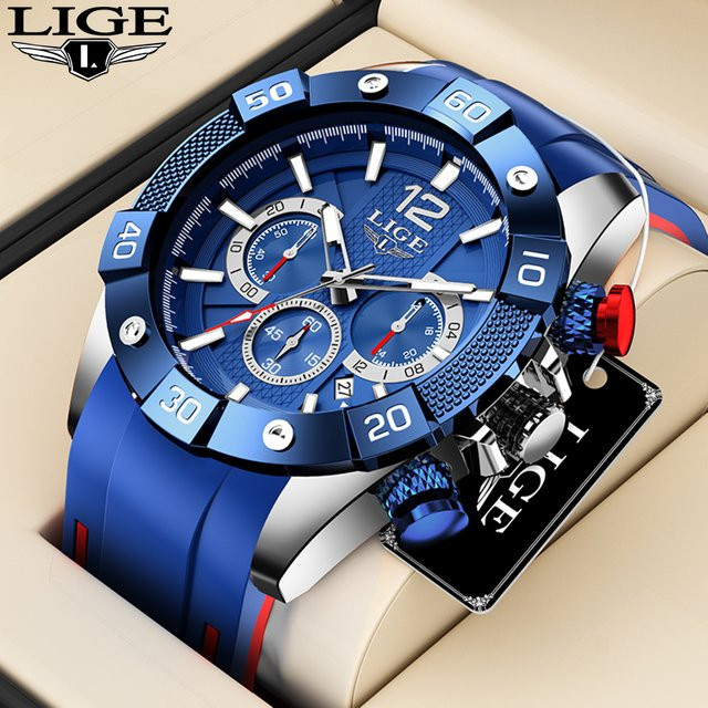 LIGE Chronograph, Quarz, Silikon Armband, Blau, Herren - Bild 1