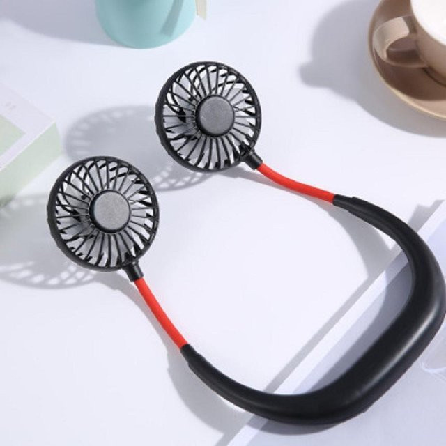 BC Electrical Appliances Tragbarer USB-Halsventilator in Grau, wiederaufladbarer Mini-Sportventilator mit 3 Geschwindigkeitsstufen und Dual-Ventilator-System - Bild 1