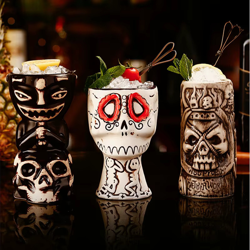 Hawaiianische Tiki Cup Totenkopf Keramiktasse für deine Home Bar und Cocktail-Abende - Bild 2