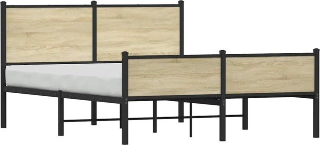vidaXL Metallbett in Sonoma-Eiche ohne Matratze, B/T/H: 150 x 200 cm - Bild 1
