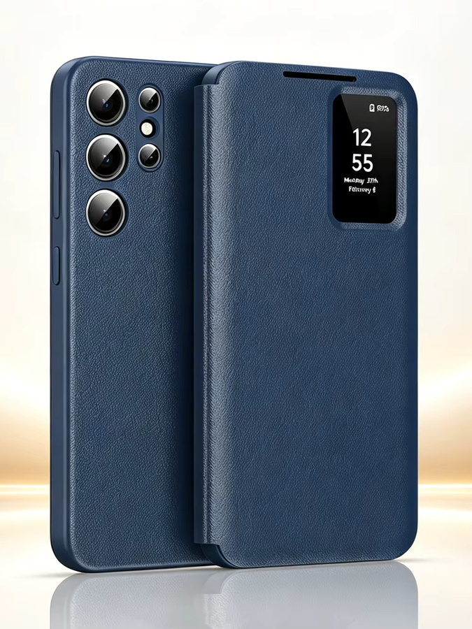 Smart-Lederhülle Flip-Cover mit Sichtfenster für Samsung Galaxy S26 S25 S24 S23 S22 Ultra Plus S25Edge A16 A17 A27 A37 A55 A56 A57 in Braun und Blau - Bild 7