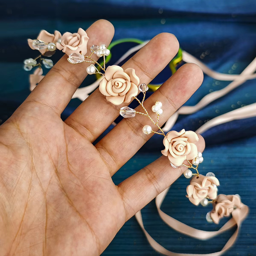 Miallo Haarranke, Pfirsich Rose Blume, Perle, Kristall, Damen - Bild 3