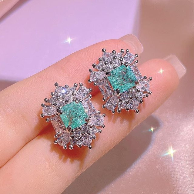 YIRAN Schmuckset, Ohrstecker und Ring, Kupfer, Silber, Zirkonia, Damen - Bild 1