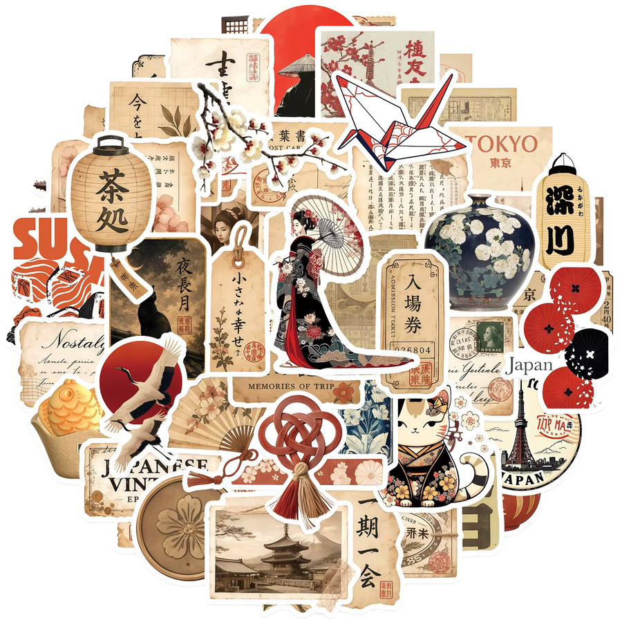 50 Stück Japanische Traditionelle Kultur Aufkleber, Retro Vinyl Sticker in Mehrfarbig für Laptop, Wasserflasche und Gepäck - Bild 2