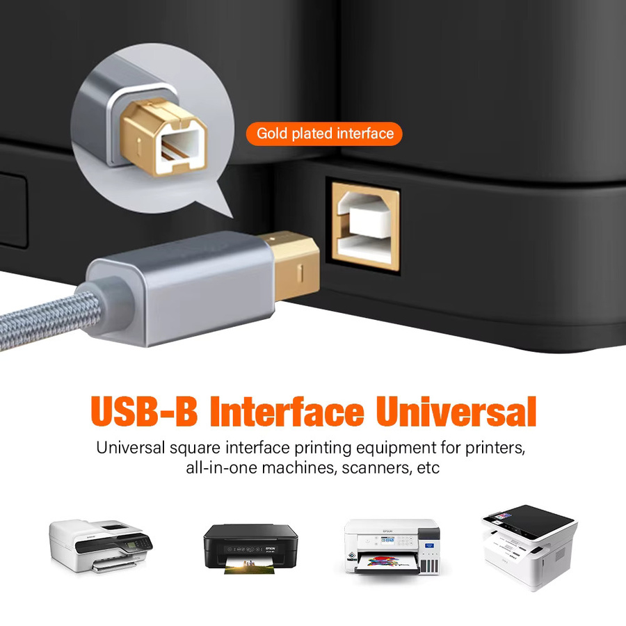 Nephy USB C auf USB B 2.0 Druckerkabel in Grau, 3m geflochtenes Kabel für Drucker und Scanner - Bild 3