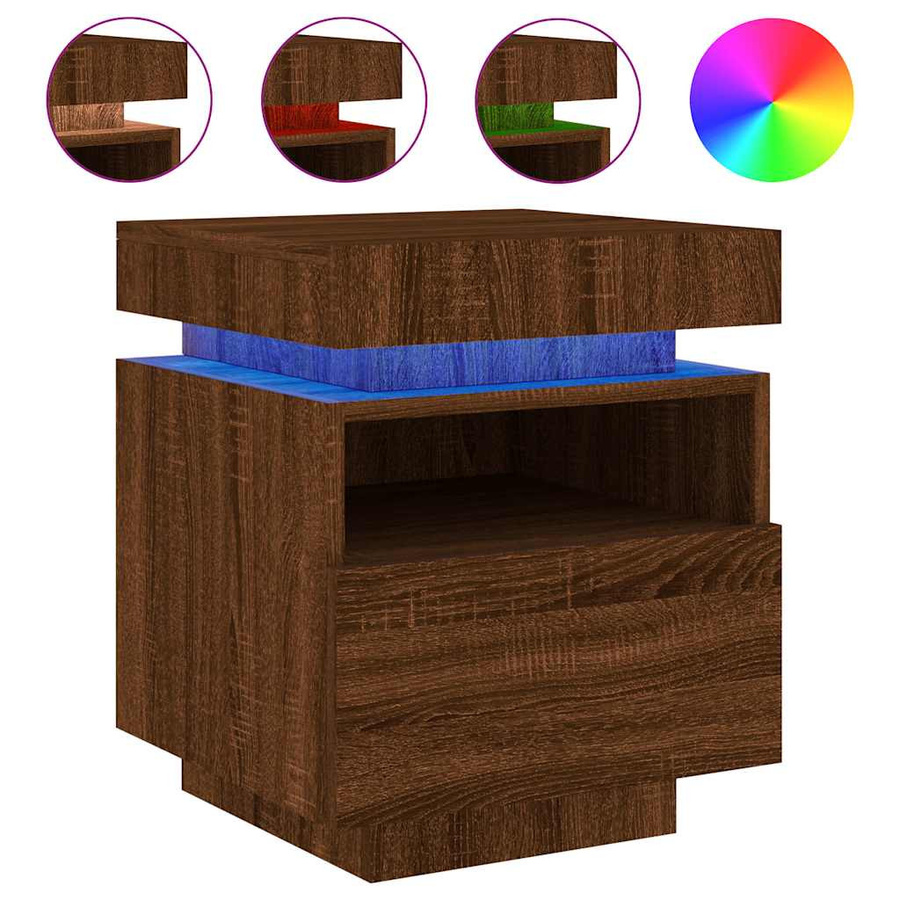 vidaXL Nachttisch mit integrierter LED-Beleuchtung in Braun Eichen-Optik, B: 40 cm, T: 39 cm, H: 48,5 cm - Bild 3