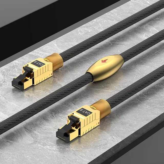 Viborg Audio LAN8 Cat8 Ethernet Kabel aus reinem Silber mit RJ45 Stecker, Schwarz/Silber - Bild 1
