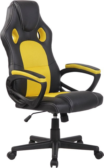 TPFLiving Racing Bürostuhl First Gaming Chair in Gelb und Schwarz mit Armlehnen und Rollen, B/T/H: 66 x 120 x 62 cm - Bild 1