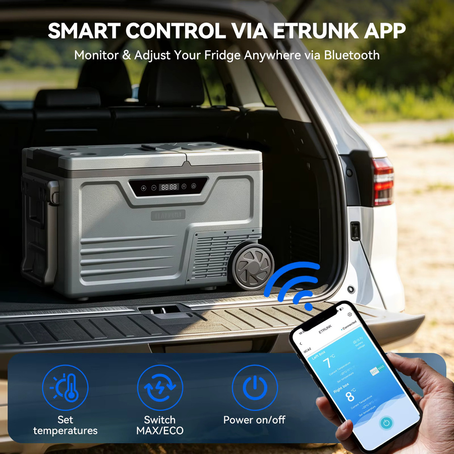 Foursun TAW-45D Dual-Zone Auto-Kühlschrank 48L in Grau mit Bluetooth-App-Steuerung für Camping und Reisen, 12V/24V DC und 100-240V AC - Bild 3