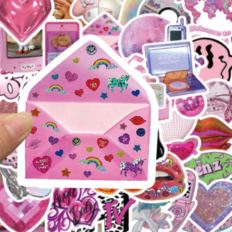 58 Stück Rosa Kawaii Harajuku Mädchen Y2K Aufkleber für Skateboard Koffer und Helm von BulingBulingStickers Store - Bild 3