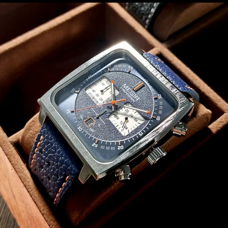 MEGIR Chronograph Armbanduhr, Quarz, Leder, Schwarz, Herren - Bild 3