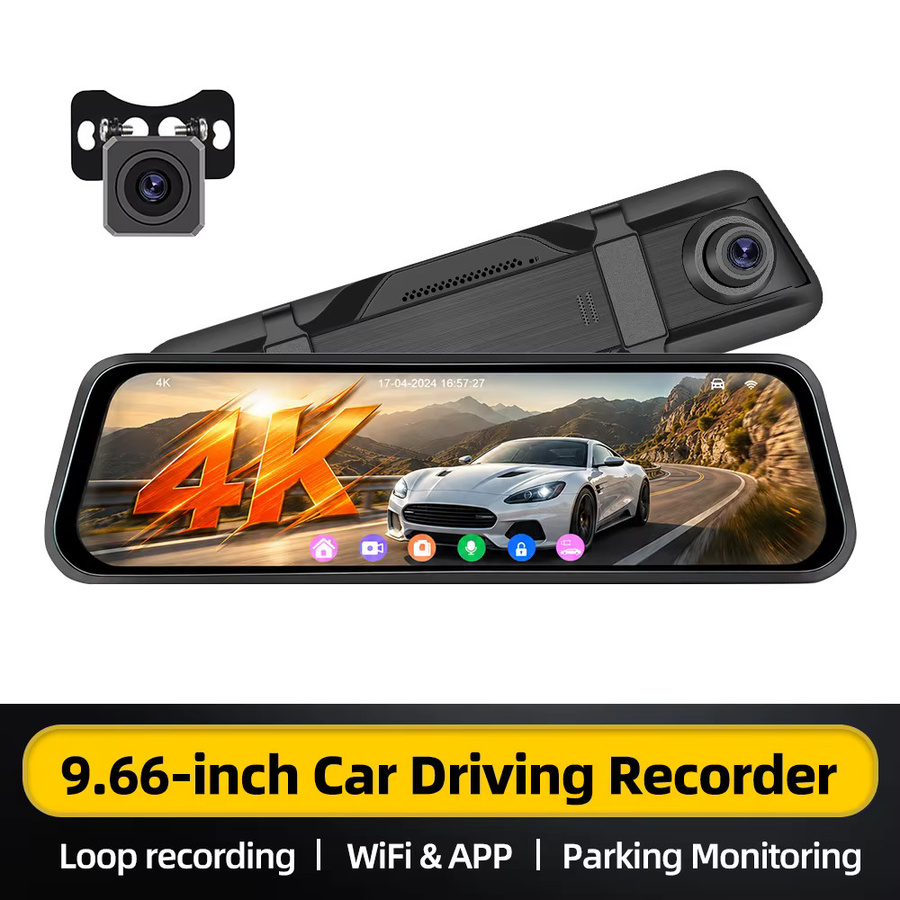 Podofo 4K Dashcam mit 9,66 Zoll Spiegel-Autokamera, Rückfahrkamera und Nachtsicht in Schwarz - Bild 8