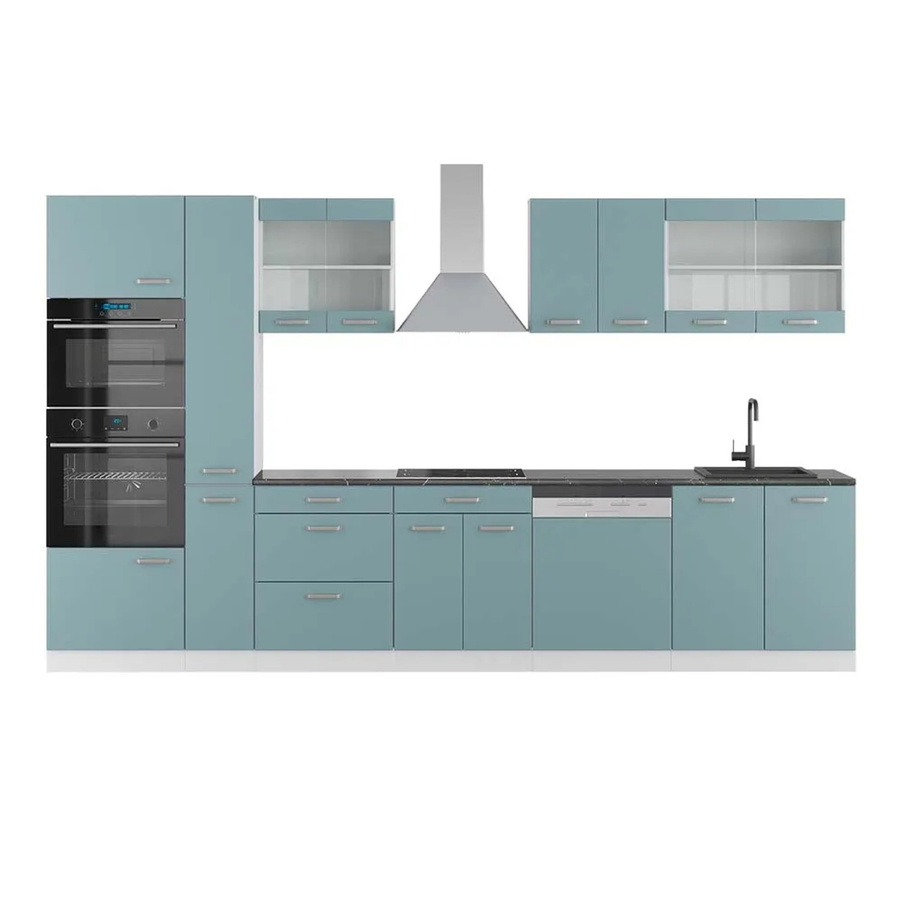 Vicco R-Line Küchenzeile Blau-Grau/Weiß mit Hochschrank Anthrazit, Breite: 350 cm - Bild 2