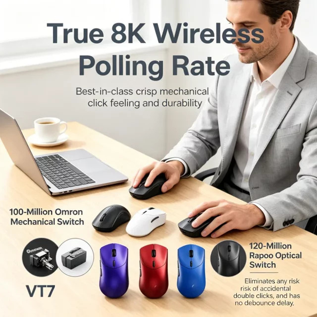 Rapoo VT7 MAX GEN Gaming-Maus in Weiß, kabellos, superleicht mit 53 g und 8K-Polling-Rate - Bild 1