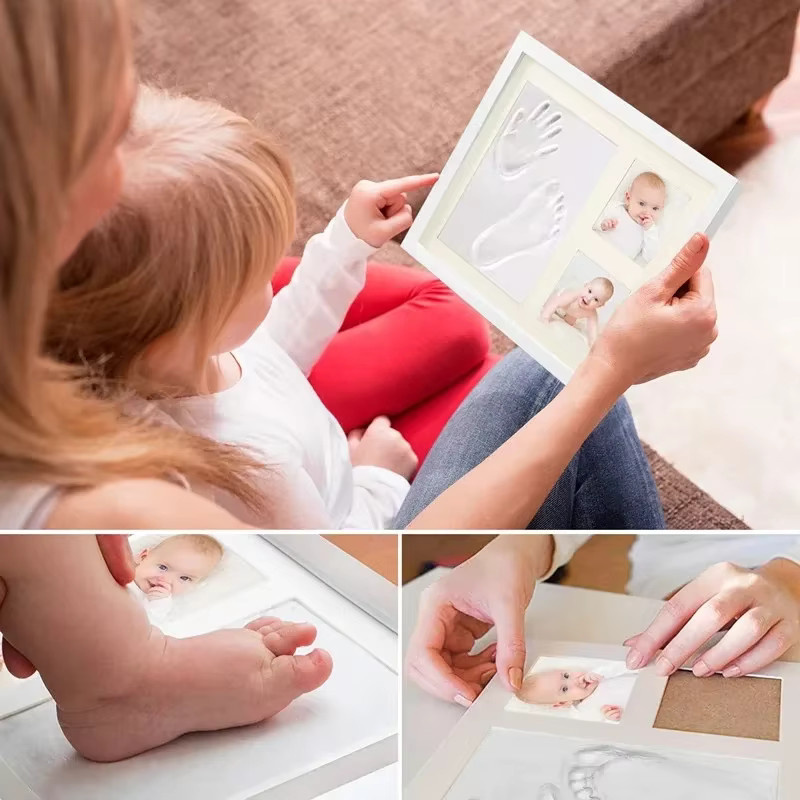 DIY Baby Meilenstein Set zur Erstellung von Hand- und Fußabdruck-Abdrücken mit Tonmasse in Weiß - Bild 2