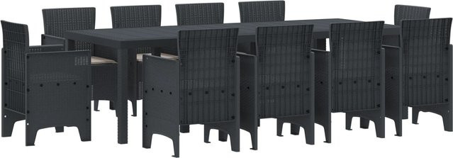 vidaXL 11-tlg. Garten-Essgruppe aus Polyrattan mit Kissen in Anthrazit und Schwarz - Bild 1