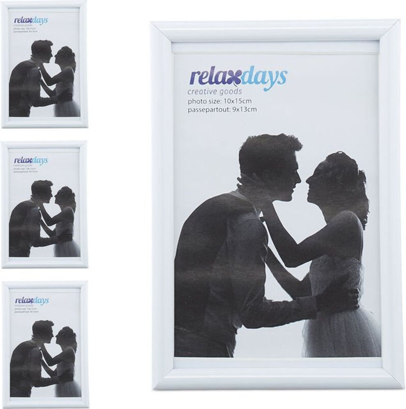 4er Set Bilderrahmen von RELAXDAYS in Weiß, Modernes Design mit Passepartout, Rechteckig, für Tischaufstellung oder Wandmontage, Maße: 10 x 15 cm - Bild 1