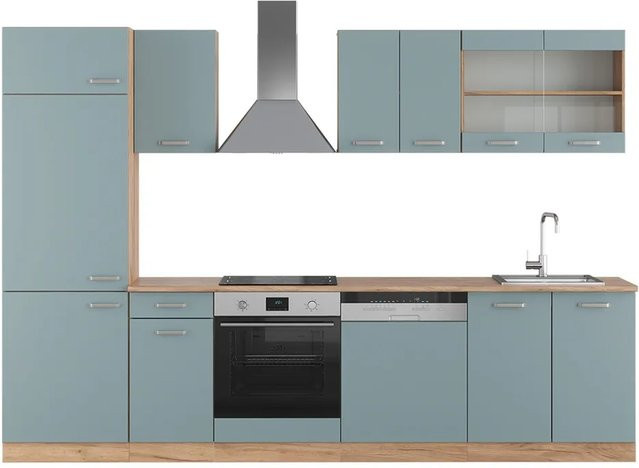 Vicco R-Line Küchenzeile modern in Blau-Grau und Goldkraft Eiche, B: 300 cm, H: 207 cm, T: 60 cm - Bild 1