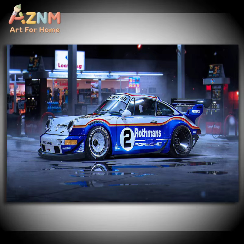 AZNM Rothmans Livery Porsche 911 #2 Rennwagen Wandkunstdruck als ungerahmtes Leinwandposter im Vintage Le Mans Design - Bild 3