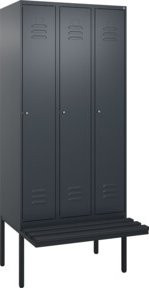 C+P Spind Classic PLUS Garderobenschrank mit Sitzbank, 3 Abteile, Schwarzgrau, B/T/H: 2120 x 900 x 815 cm - Bild 1