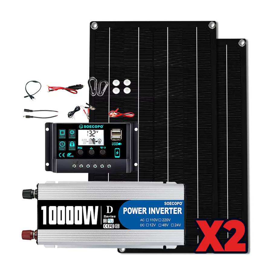 SOECOPO Solaranlagen-Kit mit 2x 600W Panels, 100A Laderegler und Wechselrichter für 12V zu 110V/220V, 10000W Peak Leistung für Wohnmobil und Outdoor - Bild 3