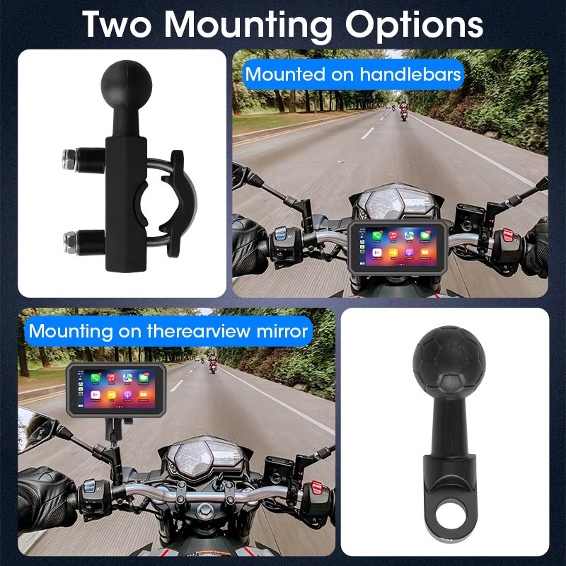 JMCQ Tragbarer Motorrad Recorder mit 6,25 Zoll Display, 4K UHD, GPS Navigation, IP67 Wasserdicht, Wireless CarPlay und Android Auto, Schwarz - Bild 6