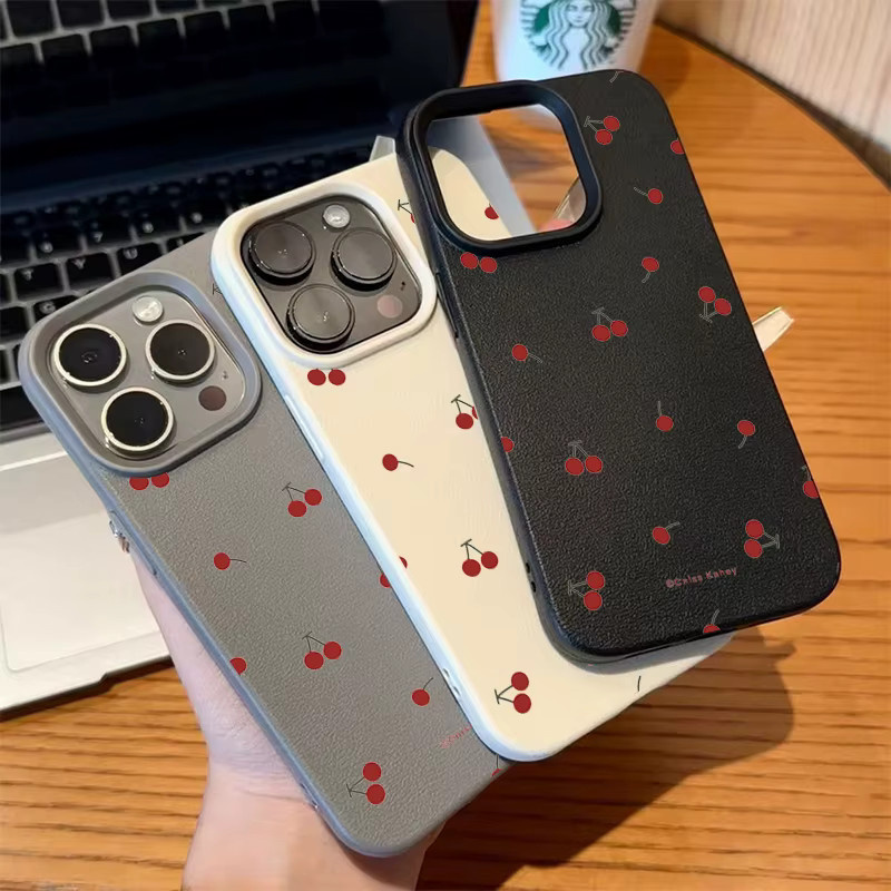 Niedrige Silikonhülle mit Cartoon-Kirsch-Lichee-Muster für Apple iPhone 11 bis iPhone 17 Pro Max in Blau - Bild 3