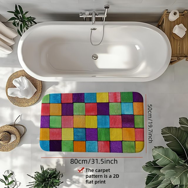 VIKAMA Badezimmermatte bunt kariert, rutschfest und wasserabsorbierend, maschinenwaschbar - Bild 1