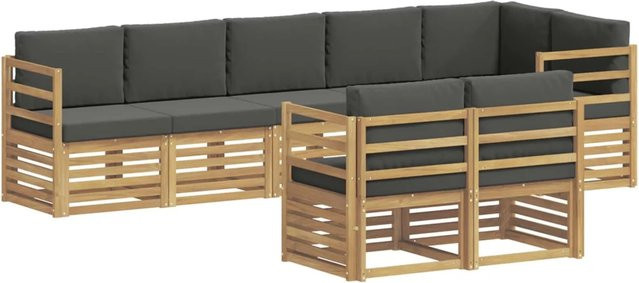 vidaXL Outdoor-Sofagarnitur 8-teilig in L-Form aus Akazienholz mit Polstern in Anthrazit und Weiß - Bild 1