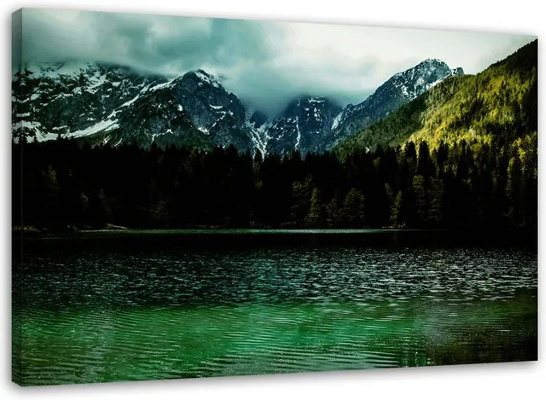 Feeby Leinwand Landschaft See Berge Wald Nebel Mehrfarbig B: 60 cm, H: 40 cm - Bild 1