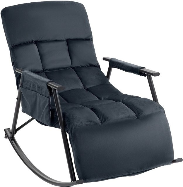 DELUKE Schaukelstuhl JULIA Relaxstuhl mit Samtbezug in Schwarz, B/T/H: 61 x 100 x 66 cm - Bild 1