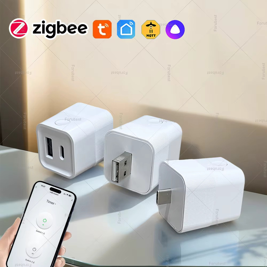 Forubest Zigbee 3.0 Mini Smart Stecker mit Micro-USB und USB-Typ-C Anschluss, weißer Adapter mit Timer-Steuerung für Tuya und Zigbee2MQTT - Bild 3