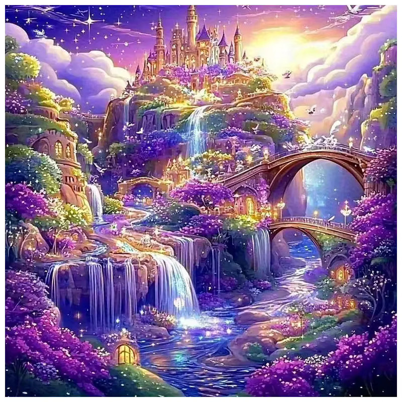 HUACAN Diamant-Stickerei Set Schloss und Wasserfall Landschaft als Mosaik-Bild in Multicolour, B/H: 20 x 20 cm - Bild 5