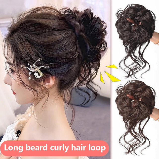 HNKMP Donut-Haarteil lockiger Dutt-Chignon mit Klammer und Haargummis, Damen - Bild 1
