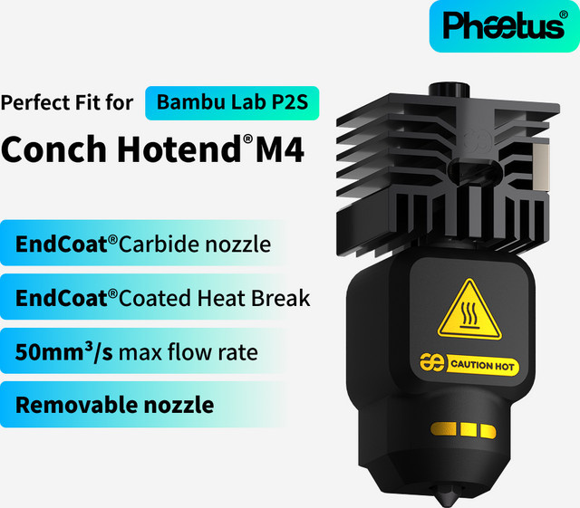 Phaetus X2D H2C Linkes P2S H2S Conch Hotend M4 Kit mit Endcoat Hartmetall-Düse für Bambulab A1 H2D H2S X2D 3D-Drucker in Schwarz - Bild 1
